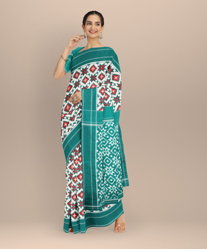 Multicolor green teliarumal cotton handwoven pochampally ikat saree