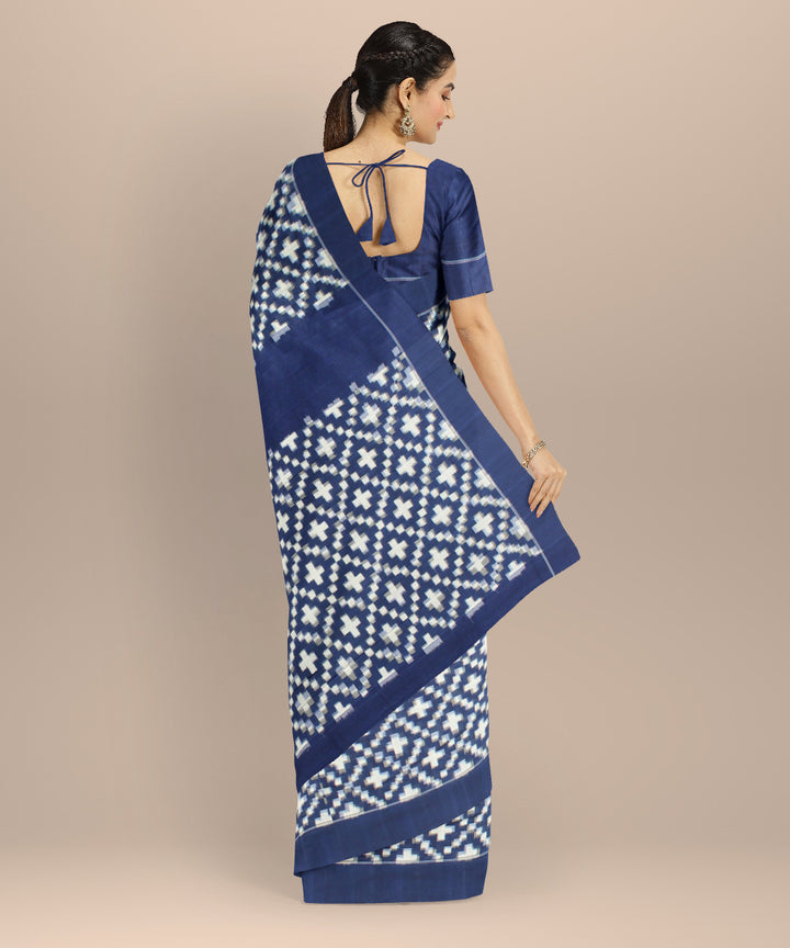 Navy blue white teliarumal cotton handloom pochampally ikat saree