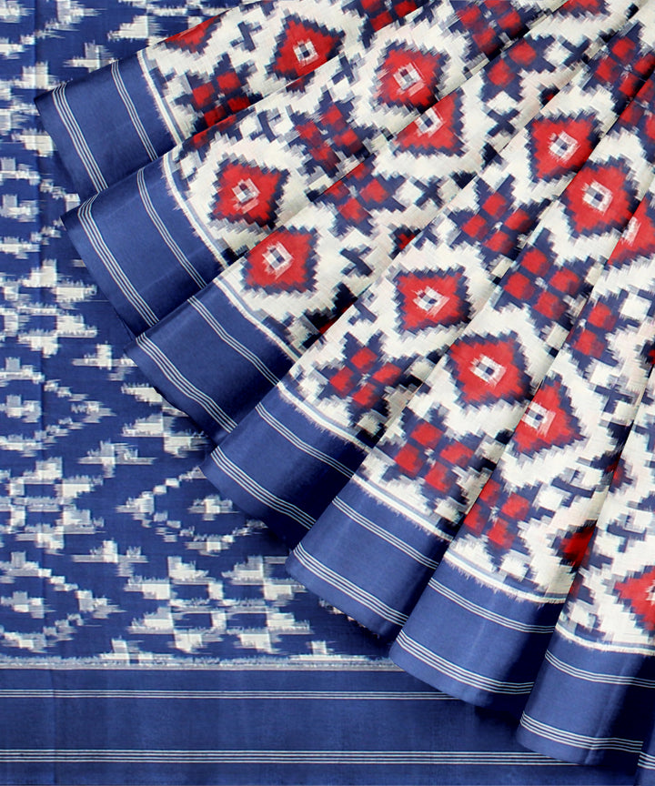 Multicolor red blue teliarumal cotton handwoven pochampally ikat saree