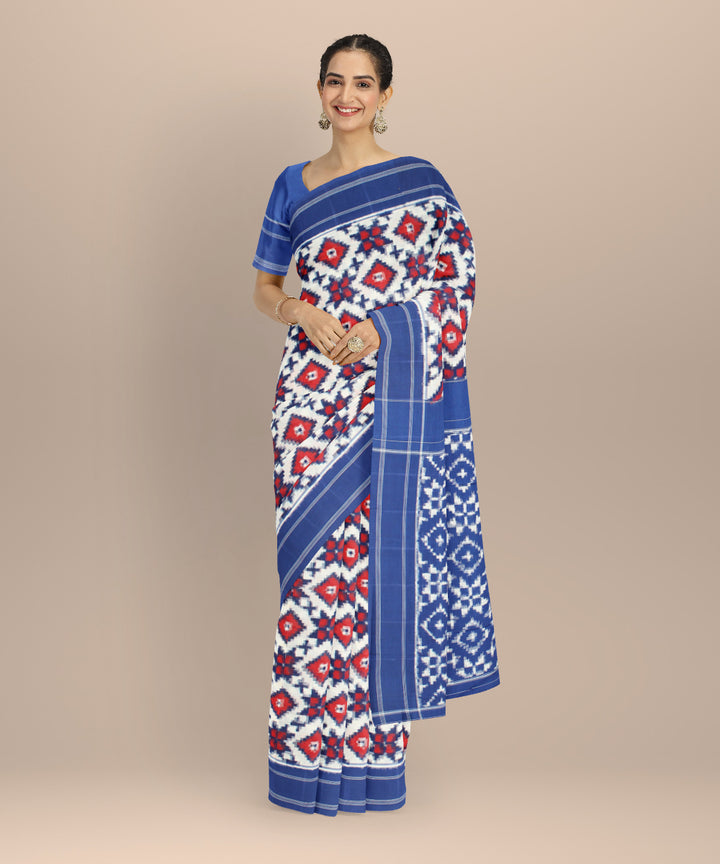 Multicolor red blue teliarumal cotton handwoven pochampally ikat saree