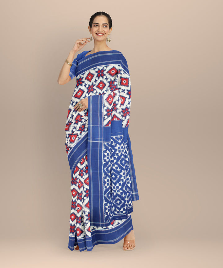 Multicolor red blue teliarumal cotton handwoven pochampally ikat saree