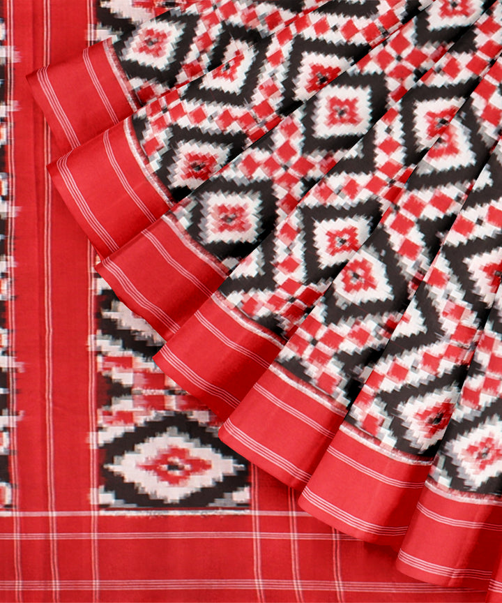 Multicolor red black teliarumal cotton handwoven pochampally ikat saree