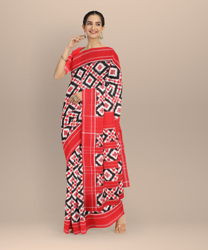Multicolor red black teliarumal cotton handwoven pochampally ikat saree
