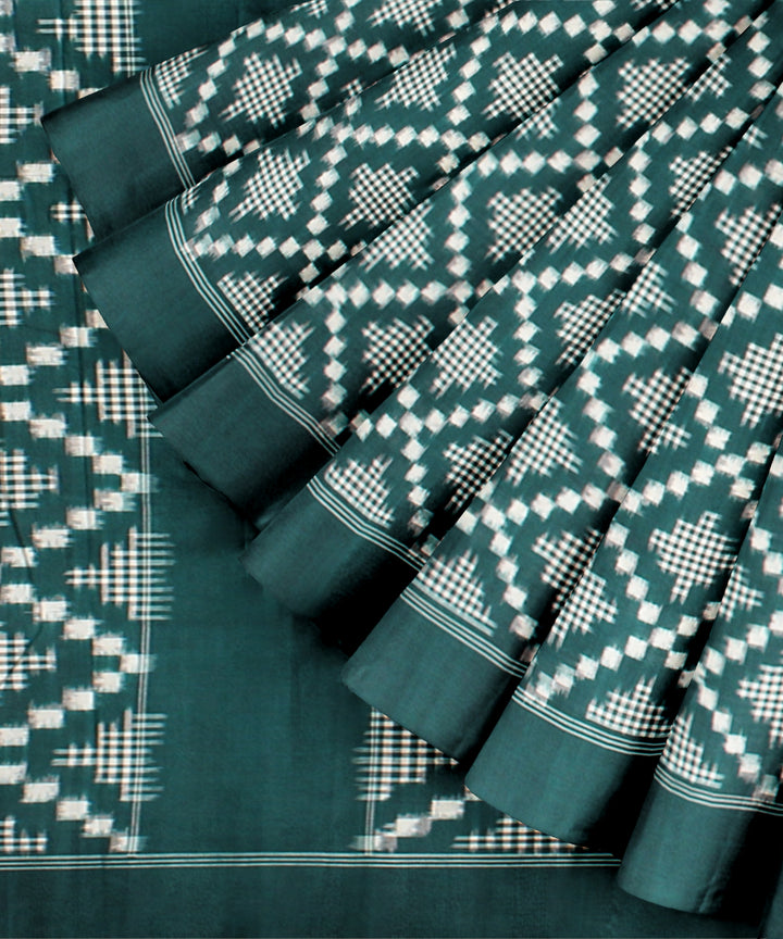 Dark green white  teliarumal cotton handwoven pochampally ikat saree