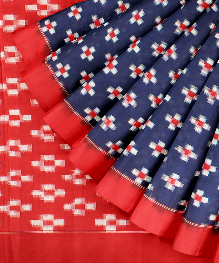 Navy blue red teliarumal cotton handwoven pochampally ikat saree