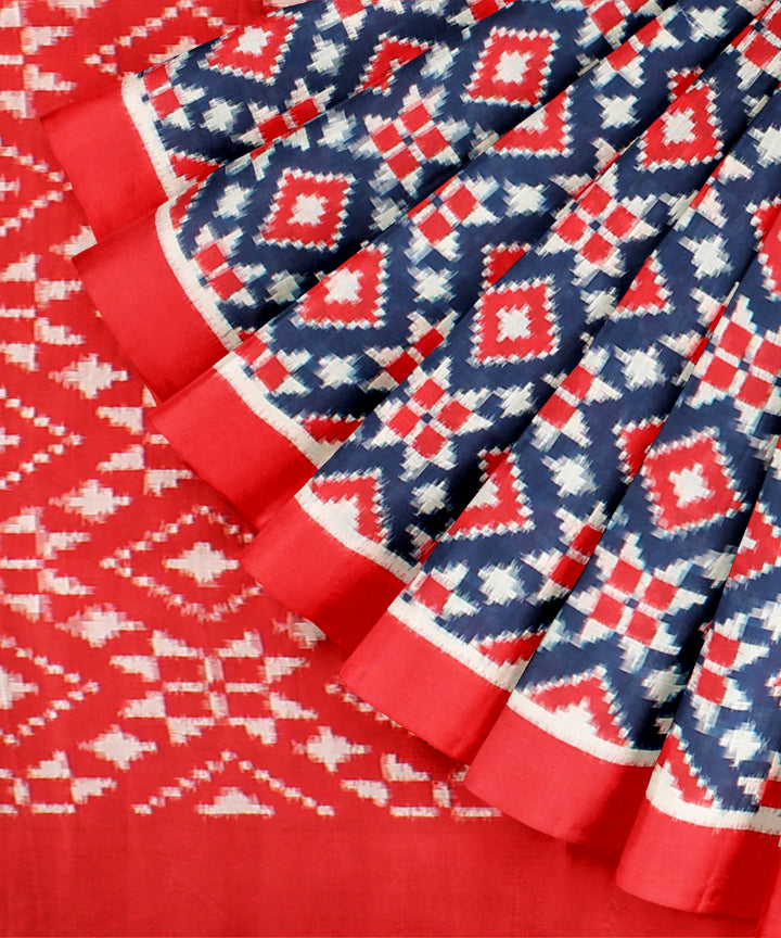 Multicolor red teliarumal cotton handwoven pochampally ikat saree