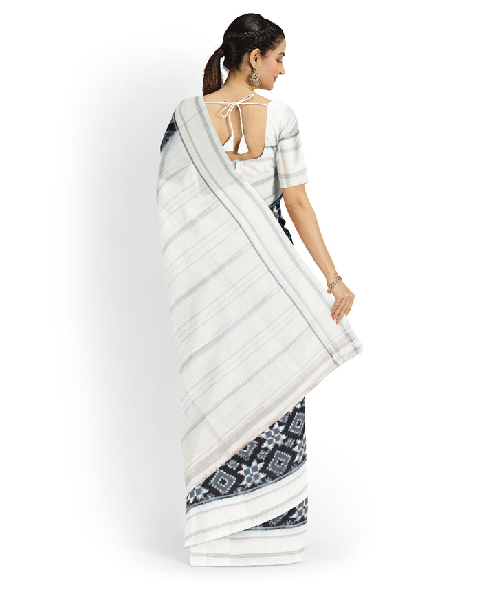 Black offwhite teliarumal cotton handwoven pochampally ikat saree