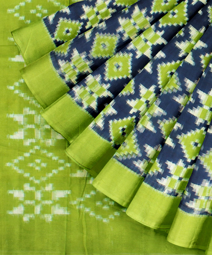 Navy blue light green teliarumal cotton handwoven pochampally ikat saree