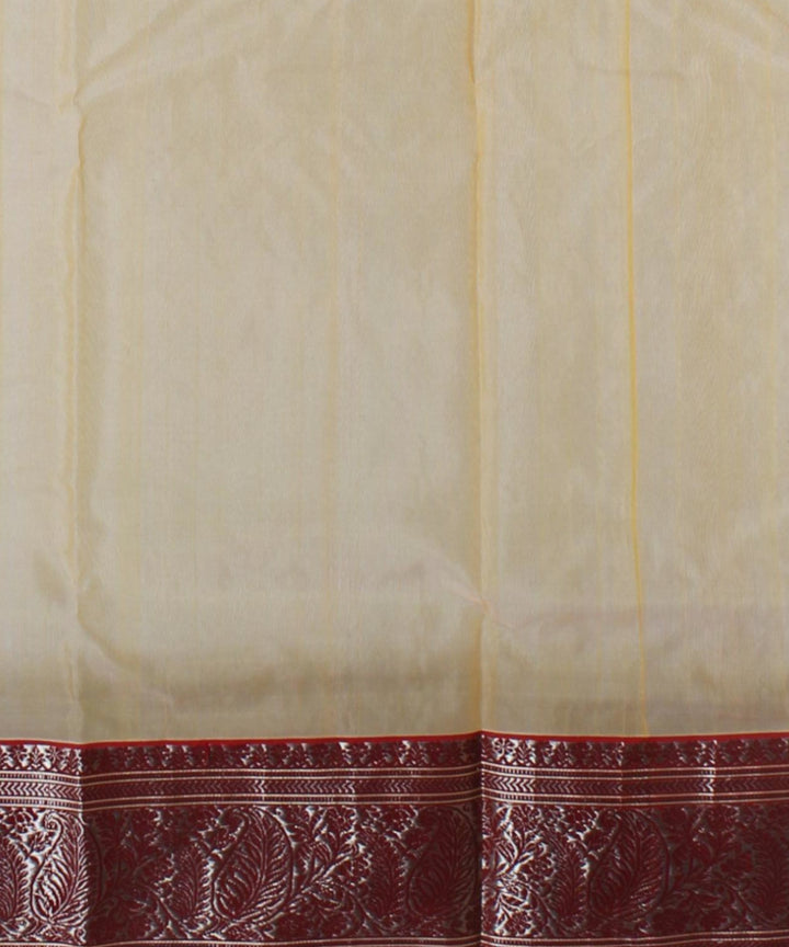 Yellow red chanderi cotton silk handloom saree