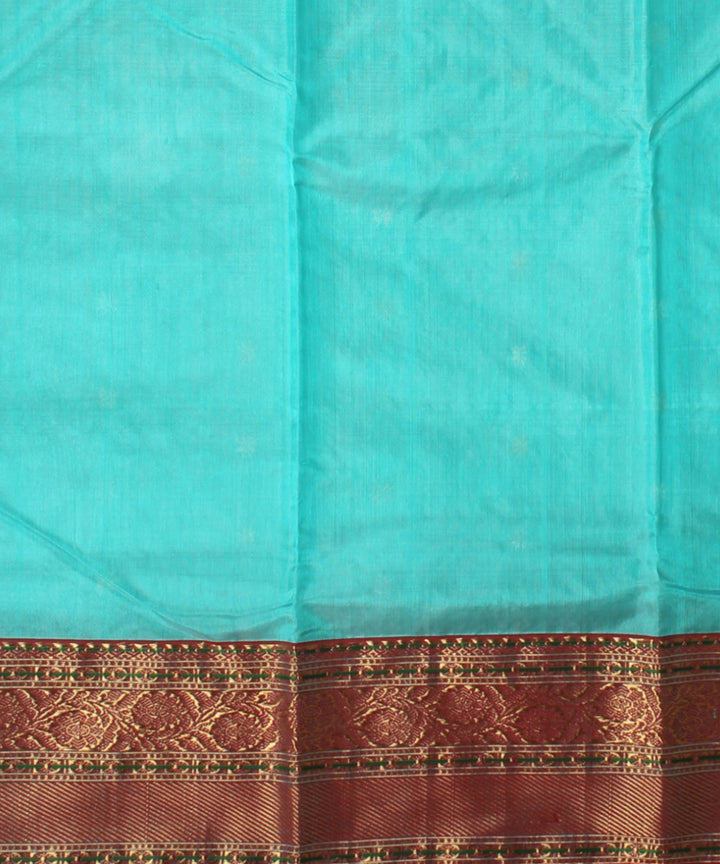 Sky blue maroon gold jari chanderi cotton silk handwoven saree