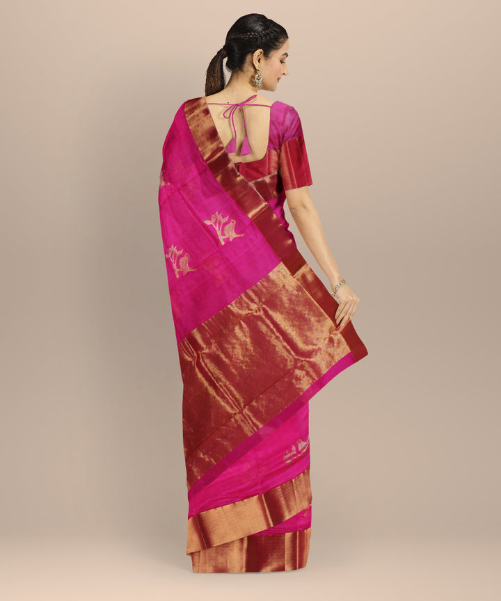 Pink gold jari chanderi cotton silk handwoven saree