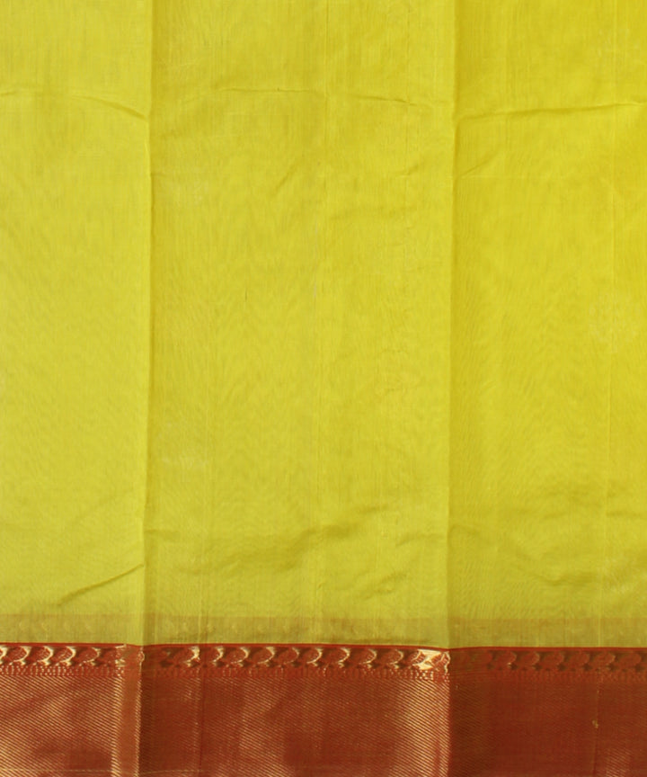 Lime green red chanderi cotton silk handwoven saree