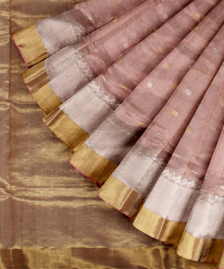 Pink golden jari chanderi cotton silk handwoven saree