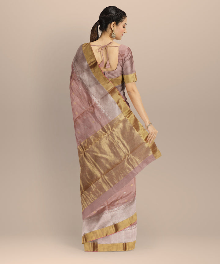 Pink golden jari chanderi cotton silk handwoven saree