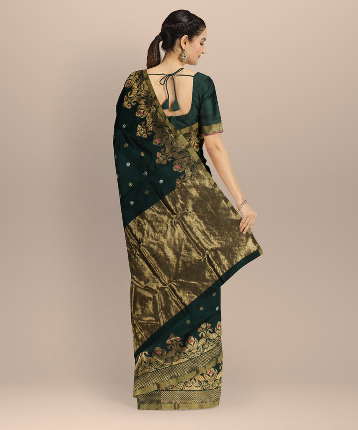 Dark green dark green chanderi cotton silk handwoven saree