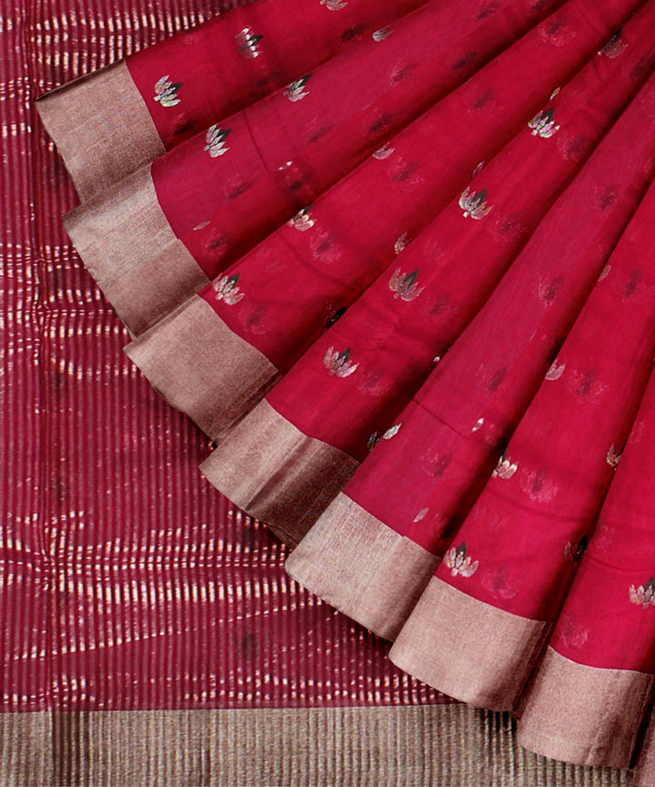 Pink silver jari buti cotton silk chanderi handwoven saree