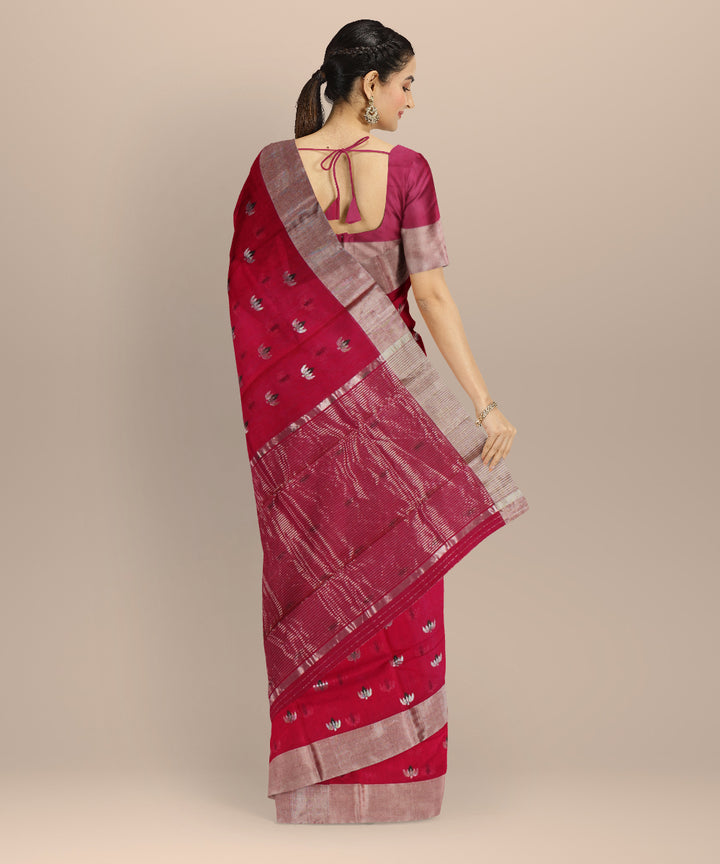 Pink silver jari buti cotton silk chanderi handwoven saree