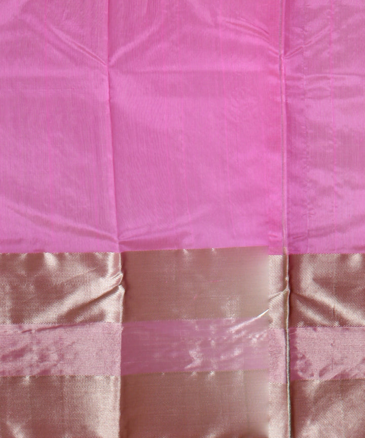 Pink silver jari buti chanderi cotton silk handwoven saree