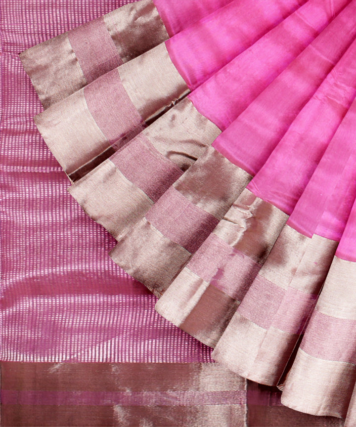 Pink silver jari buti chanderi cotton silk handwoven saree
