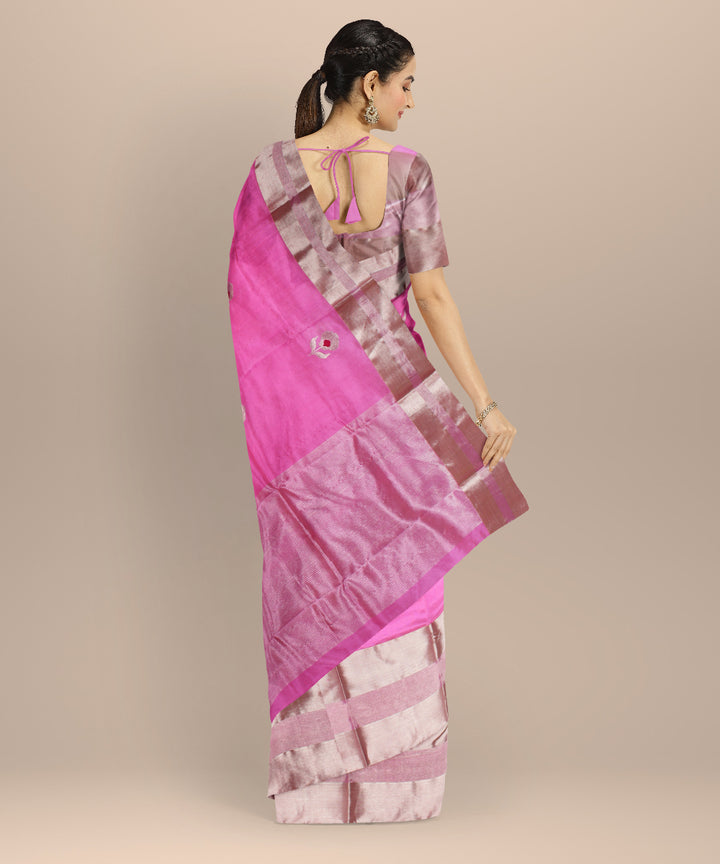 Pink silver jari buti chanderi cotton silk handwoven saree