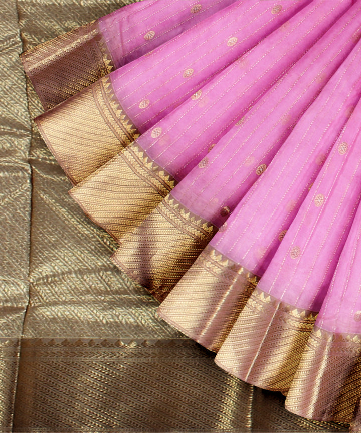 Pink golden jari buti chanderi cotton silk handwoven saree