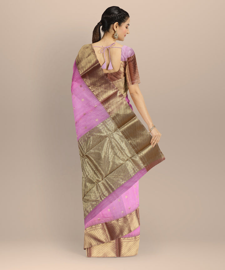 Pink golden jari buti chanderi cotton silk handwoven saree