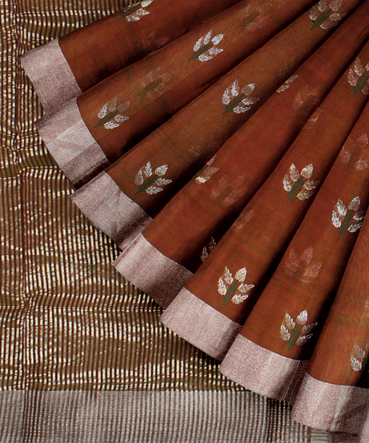 Brown brown chanderi cotton silk handwoven saree