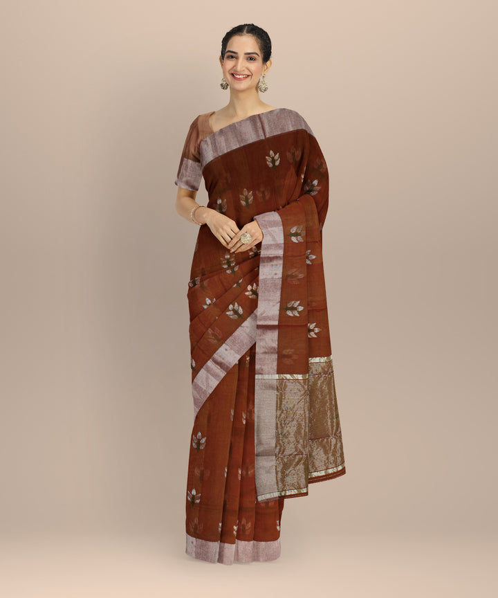 Brown brown chanderi cotton silk handwoven saree