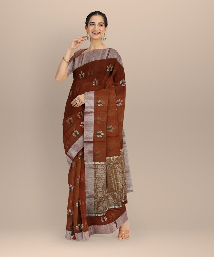Brown brown chanderi cotton silk handwoven saree
