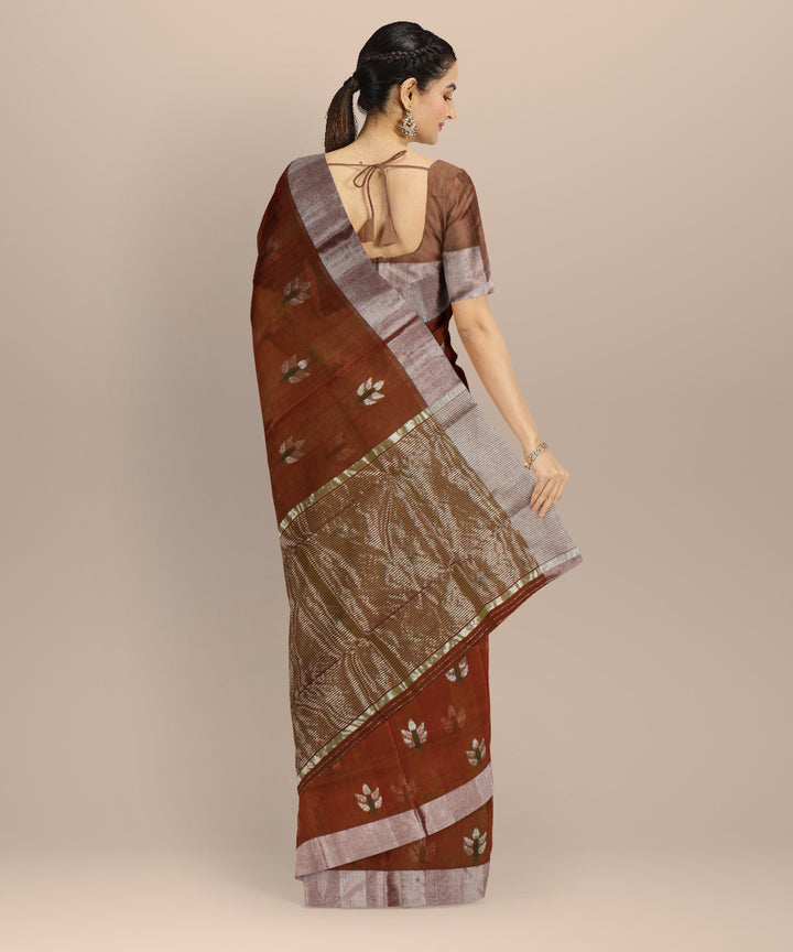 Brown brown chanderi cotton silk handwoven saree