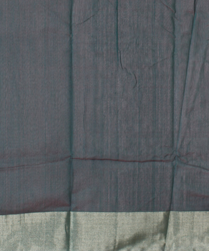 Dark green red silver jari buti chanderi cotton silk handwoven saree