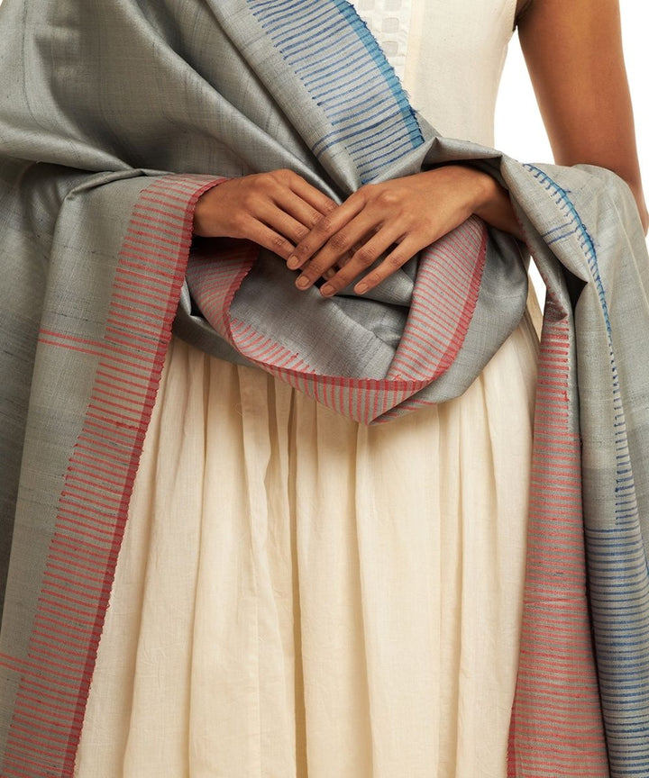 Blue tussar silk hand woven kosa dupatta