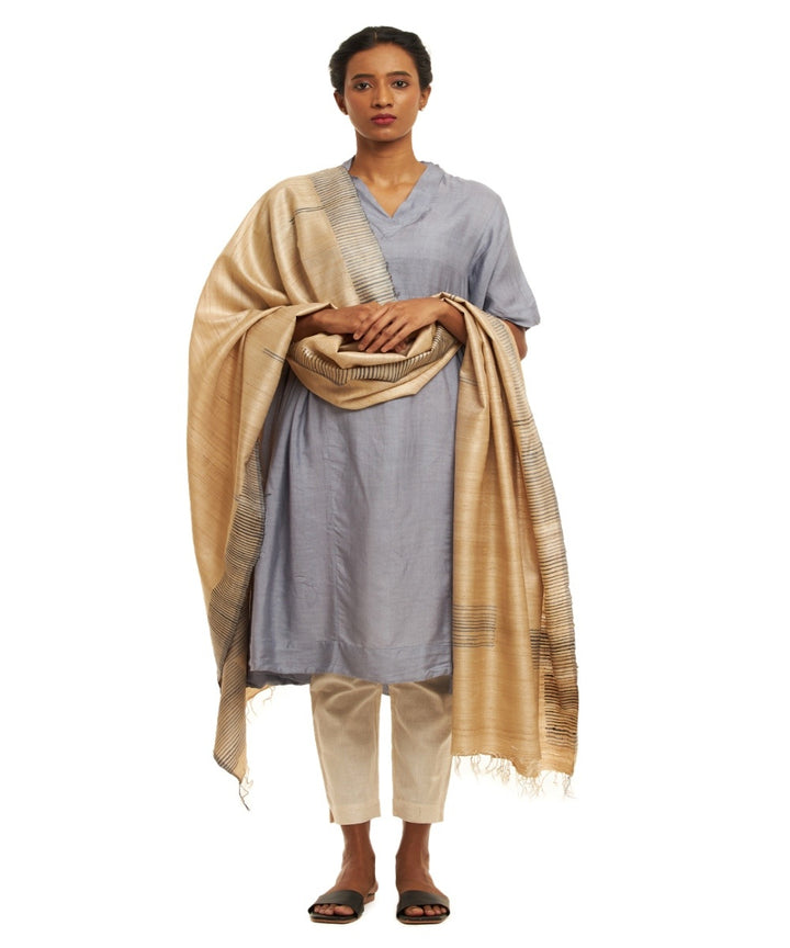 Offwhite tussar silk handwoven kosa dupatta