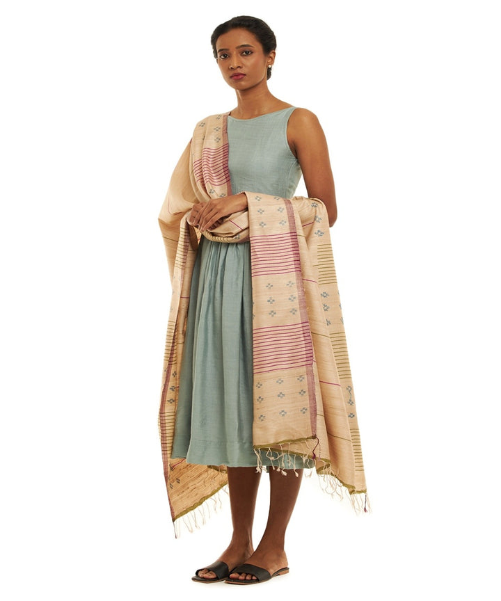 Off white tussar silk handwoven kosa dupatta