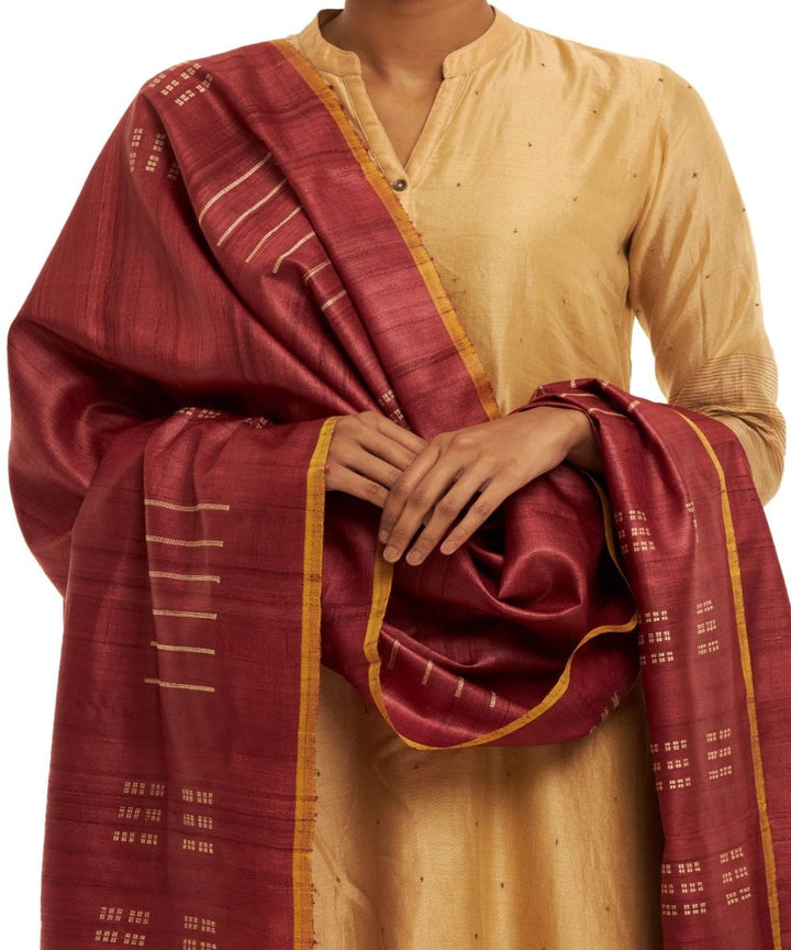 Maroon tussar silk hand woven kosa dupatta