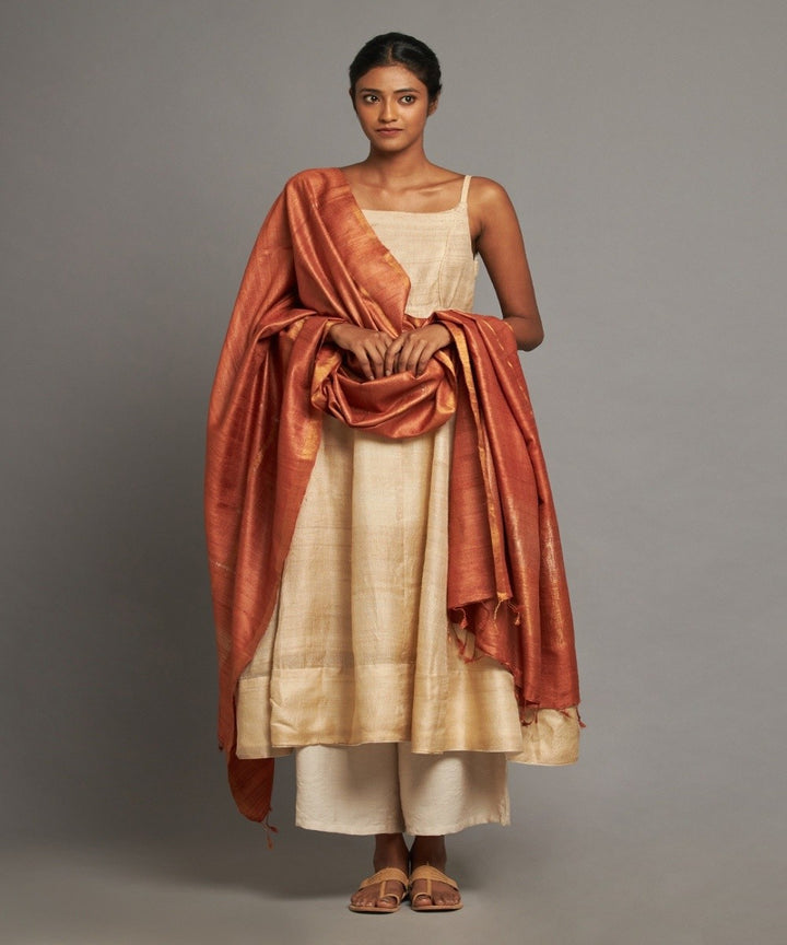 Rust tussar silk handwoven kosa dupatta
