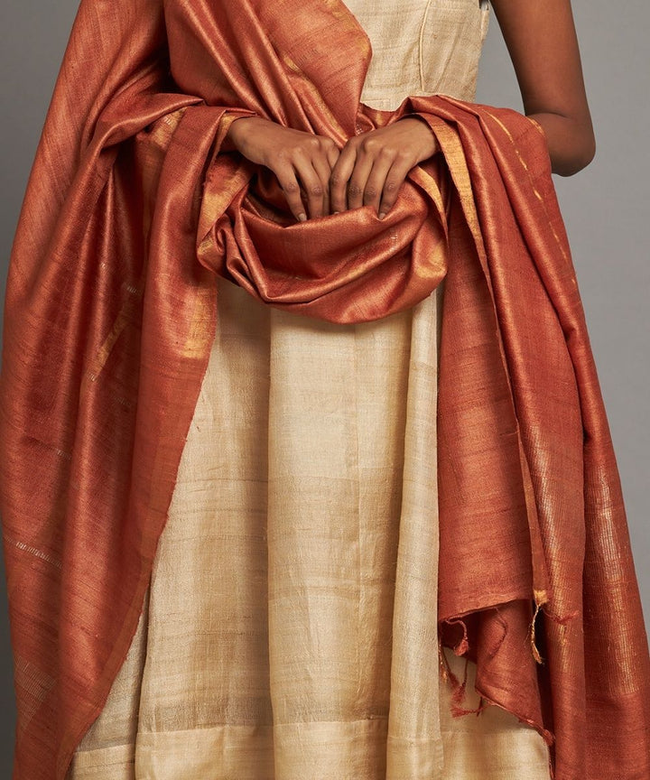 Rust tussar silk handwoven kosa dupatta