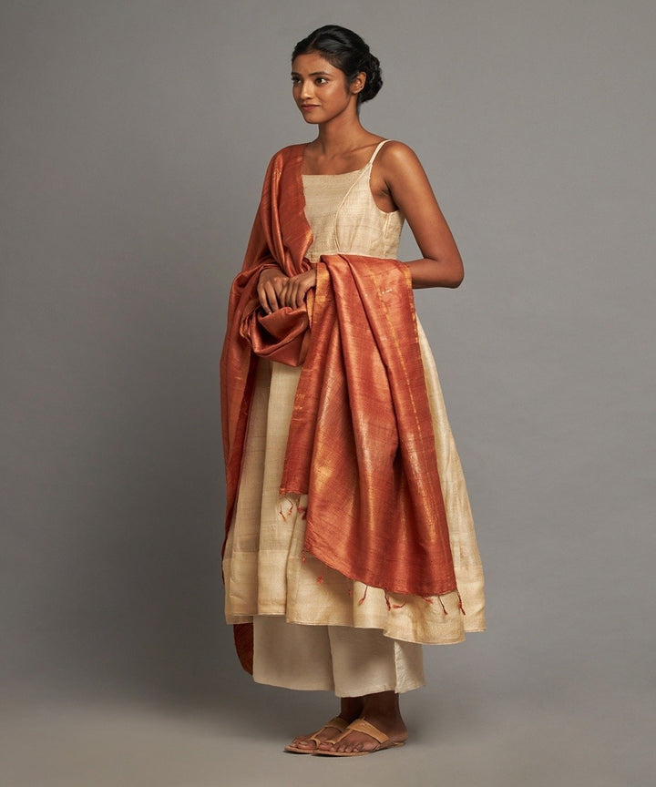 Rust tussar silk handwoven kosa dupatta
