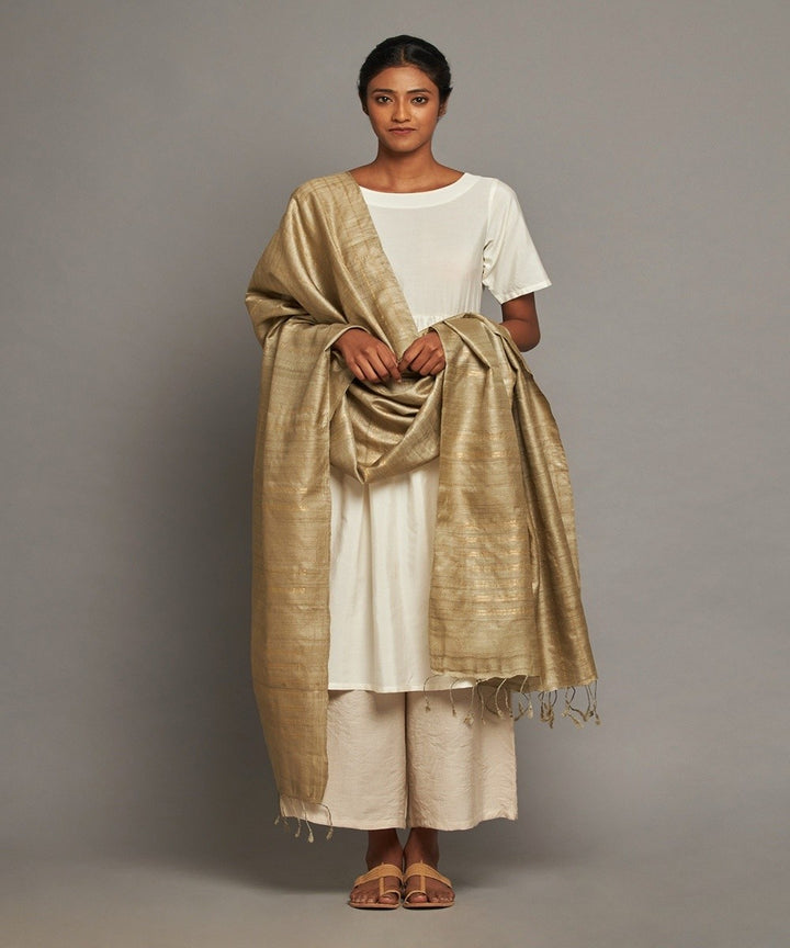 Khakhi tussar silk handwoven kosa dupatta