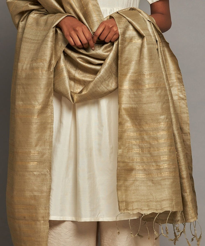 Khakhi tussar silk handwoven kosa dupatta