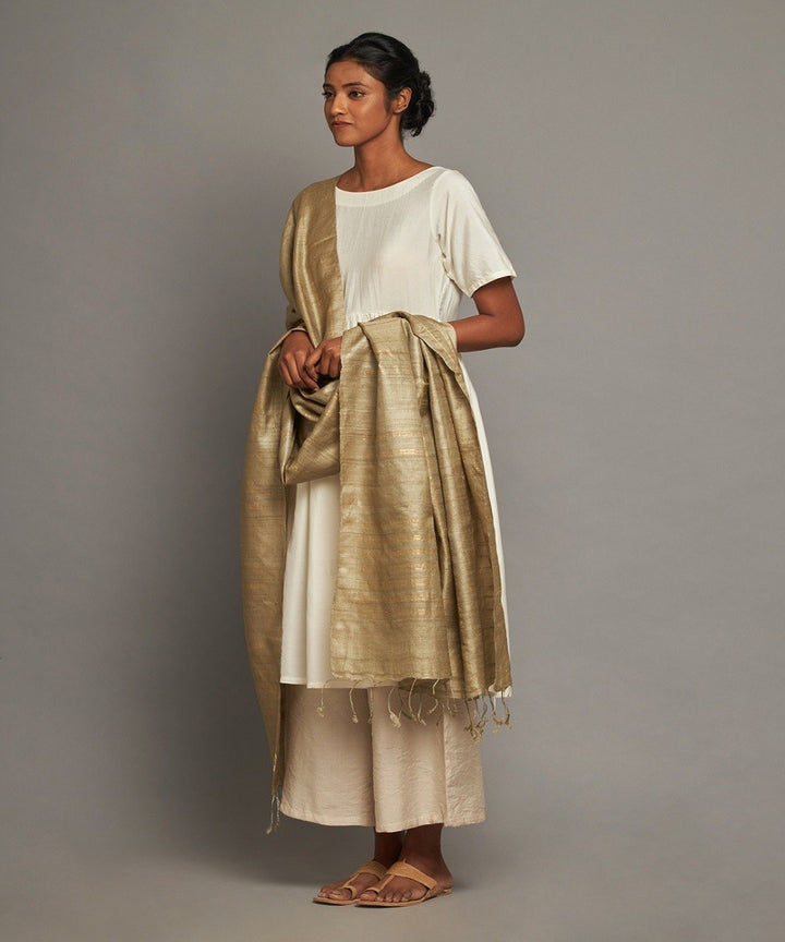 Khakhi tussar silk handwoven kosa dupatta