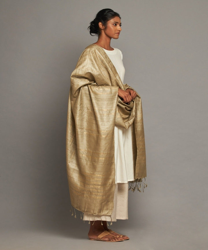 Khakhi tussar silk handwoven kosa dupatta