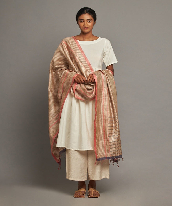Natural kosa dupattatussar silk handwoven kosa dupatta