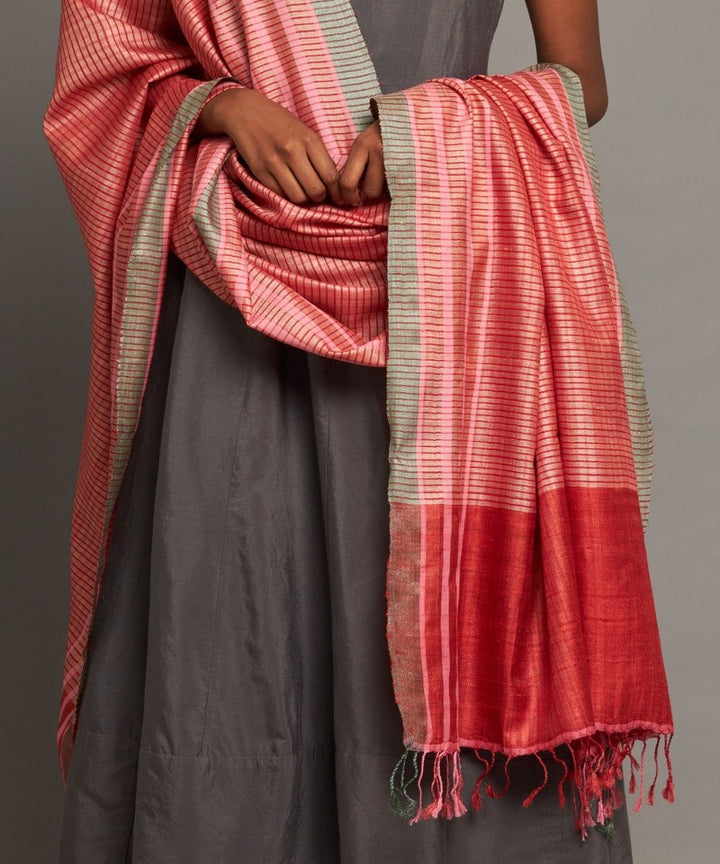 Red tussar silk kosa handloom dupatta