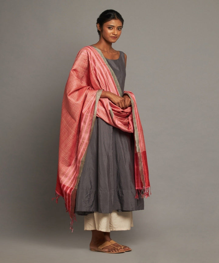 Red tussar silk kosa handloom dupatta