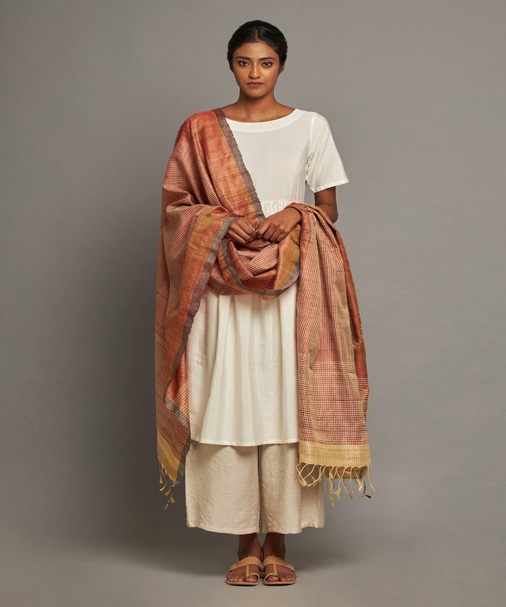 Brown tussar silk handwoven kosa dupatta