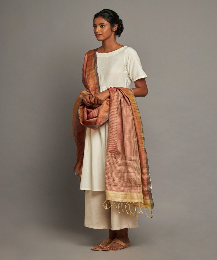 Brown tussar silk handwoven kosa dupatta