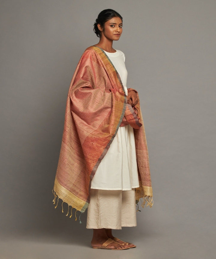 Brown tussar silk handwoven kosa dupatta