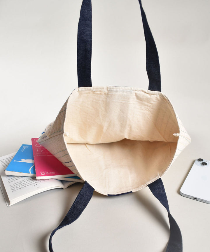 White indigo handloom cotton pochampally ikat bag