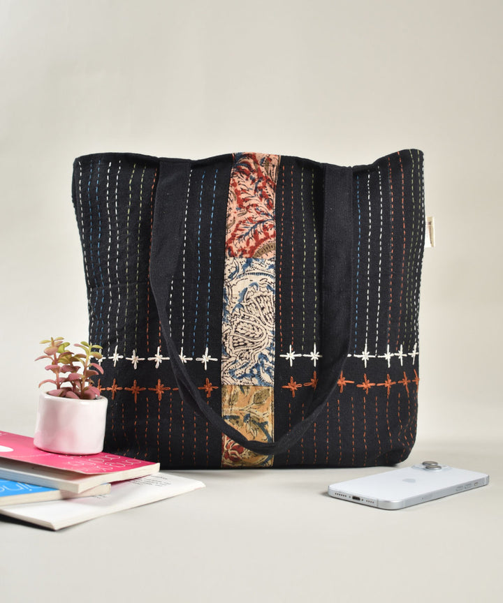 Black white handloom cotton pochampally ikat bag